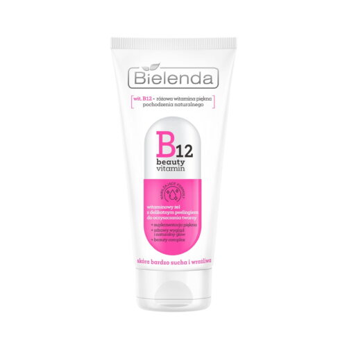 Bielenda B12 vitamin face wash with gentle scrub for sensitive skin.