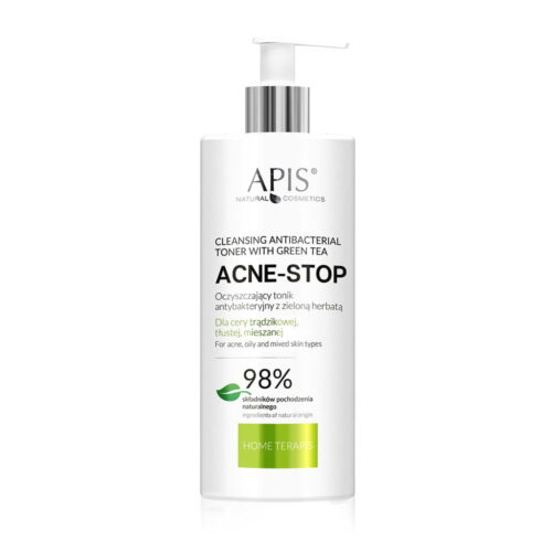 Apis acne-stop antibacterial face toner with green tea.