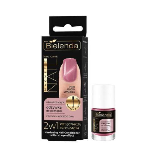 Bielenda Pro Care Magnetic Nail Hardening Nail Conditioner with Cat Eye Effect – Pink Glow Sparkle 5ml