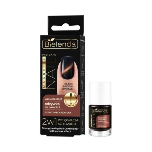 Bielenda Pro Care Magnetic Nail Strengthening Nail Conditioner with Cat Eye Effect – Black Brown Sparkle 5ml