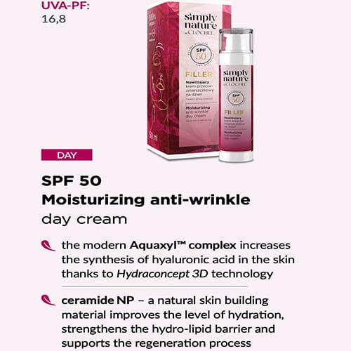 Clochee Simply Nature Filler Moisturising Anti-Wrinkle Day Cream SPF50